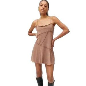 Urban Outfitters Moxie Mesh Mini Slip Dress Brown Size L Lined Casual Travel
